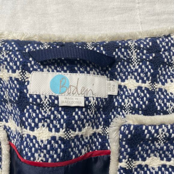 Boden Navy Blue White Ida Textured Tweed Jacket Blazer Sz 6 Women's - Picture 6 of 6